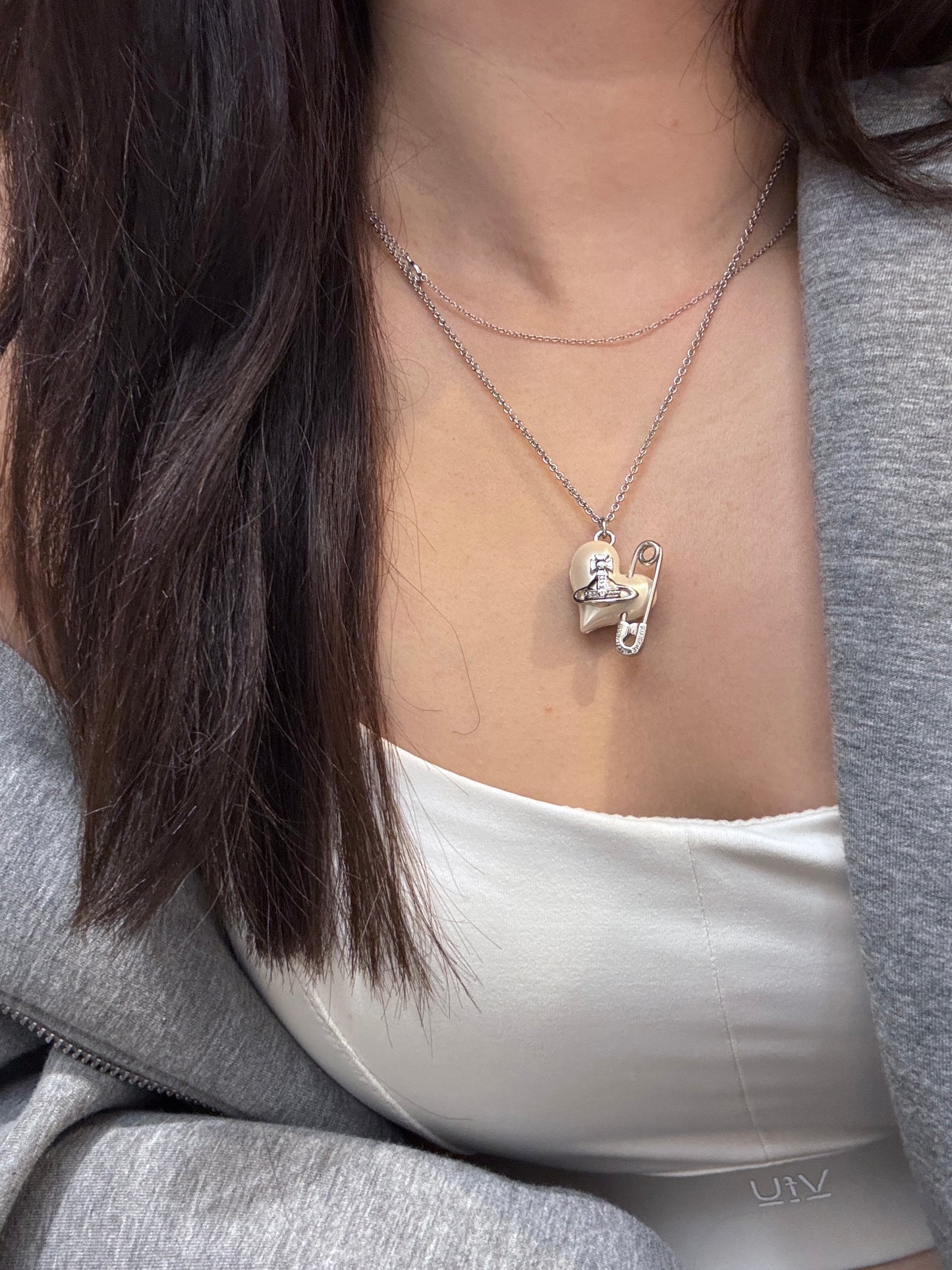 Vivienne Westwood Heart Safety Pin Orb Necklace