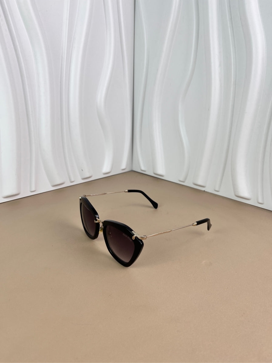 Miu Miu Black Cat-Eye Sunglasses with Gold Arms