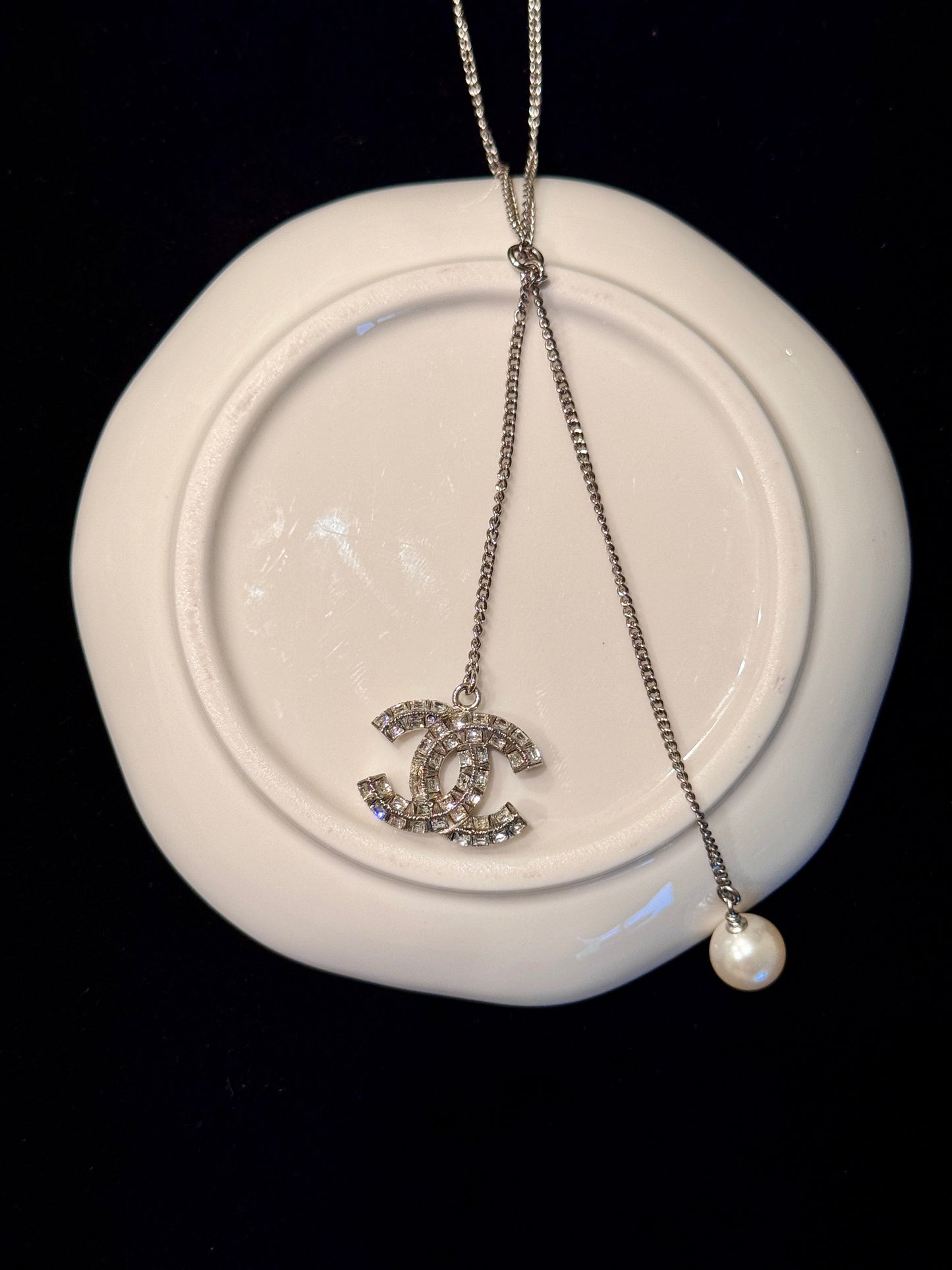 Chanel 2013 Crystal CC Drop Pearl Adjustable Necklace