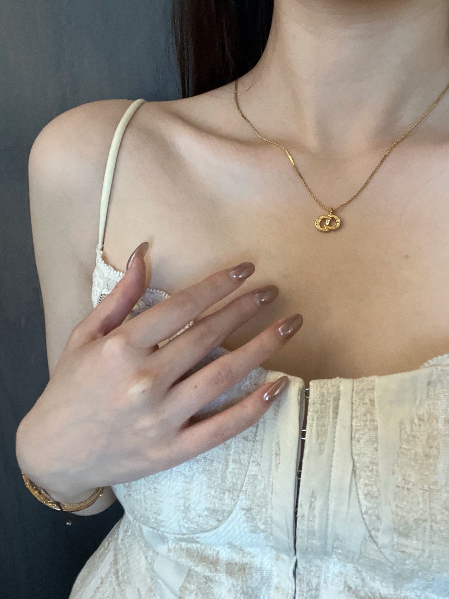 Dior Vintage Gold-Tone Classic CD Crystal Necklace