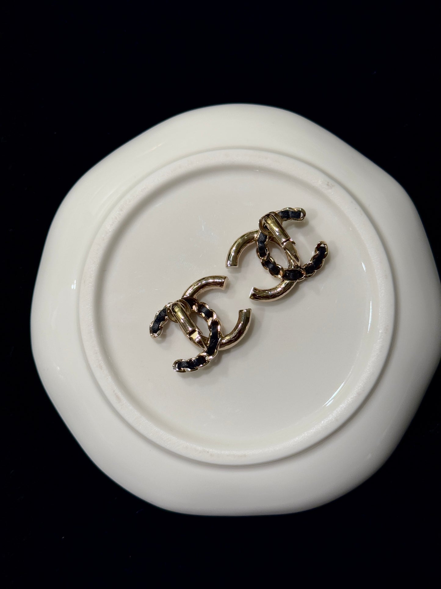 Chanel 2022 Leather-Woven Pearl CC Earrings