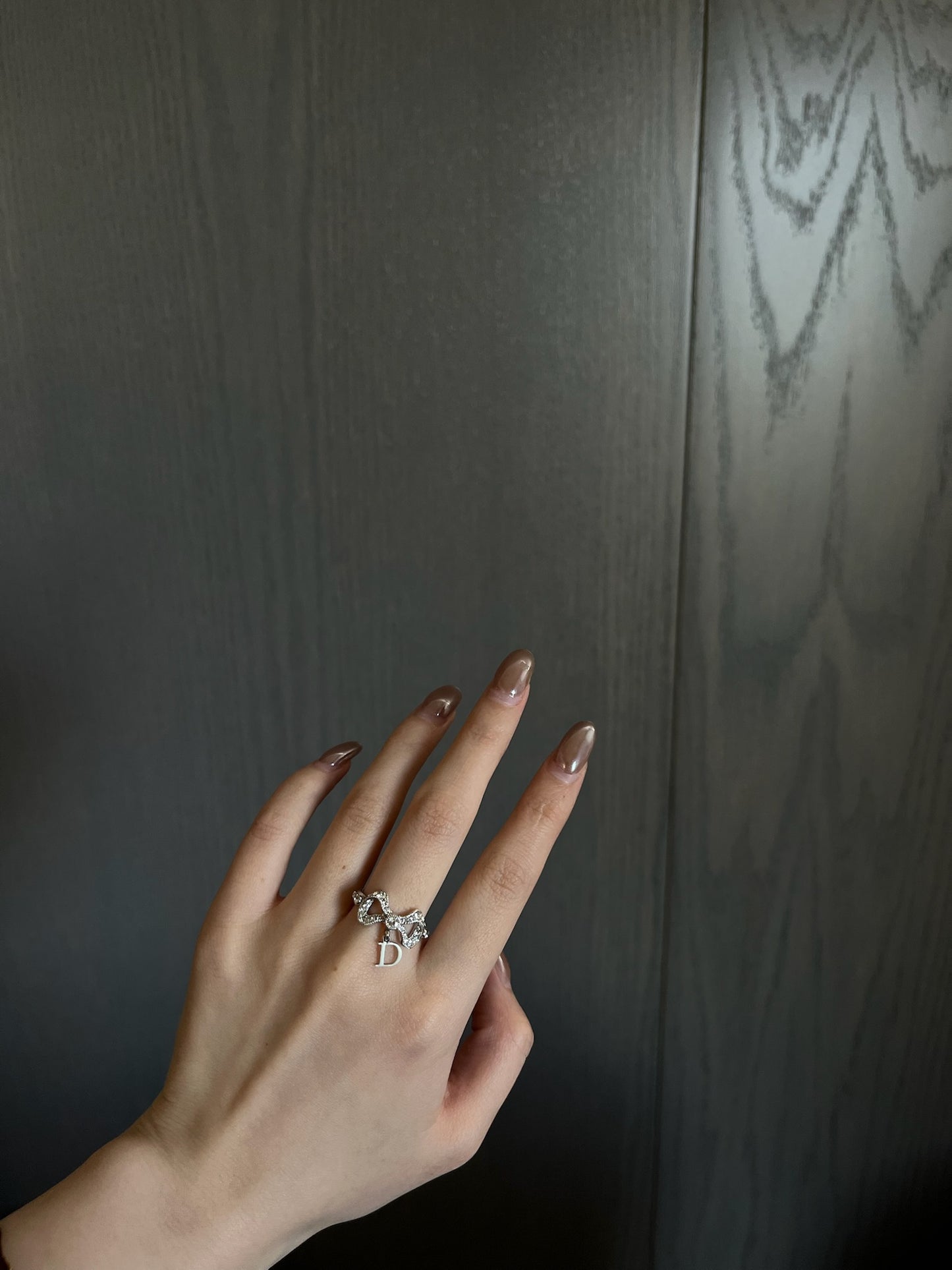 Dior 2000s Crystal Bow D-Logo Ring