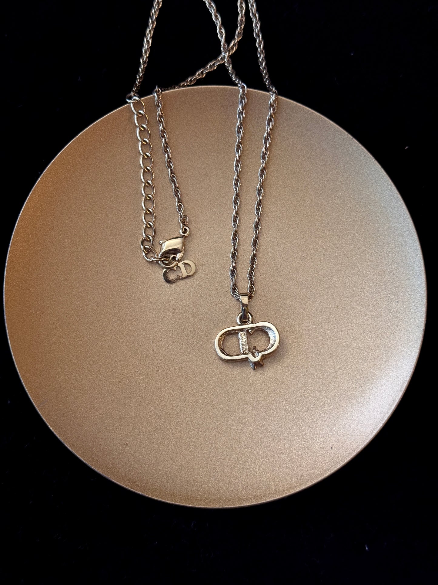 Dior Vintage Gold CD Logo Necklace with Charm Accent
