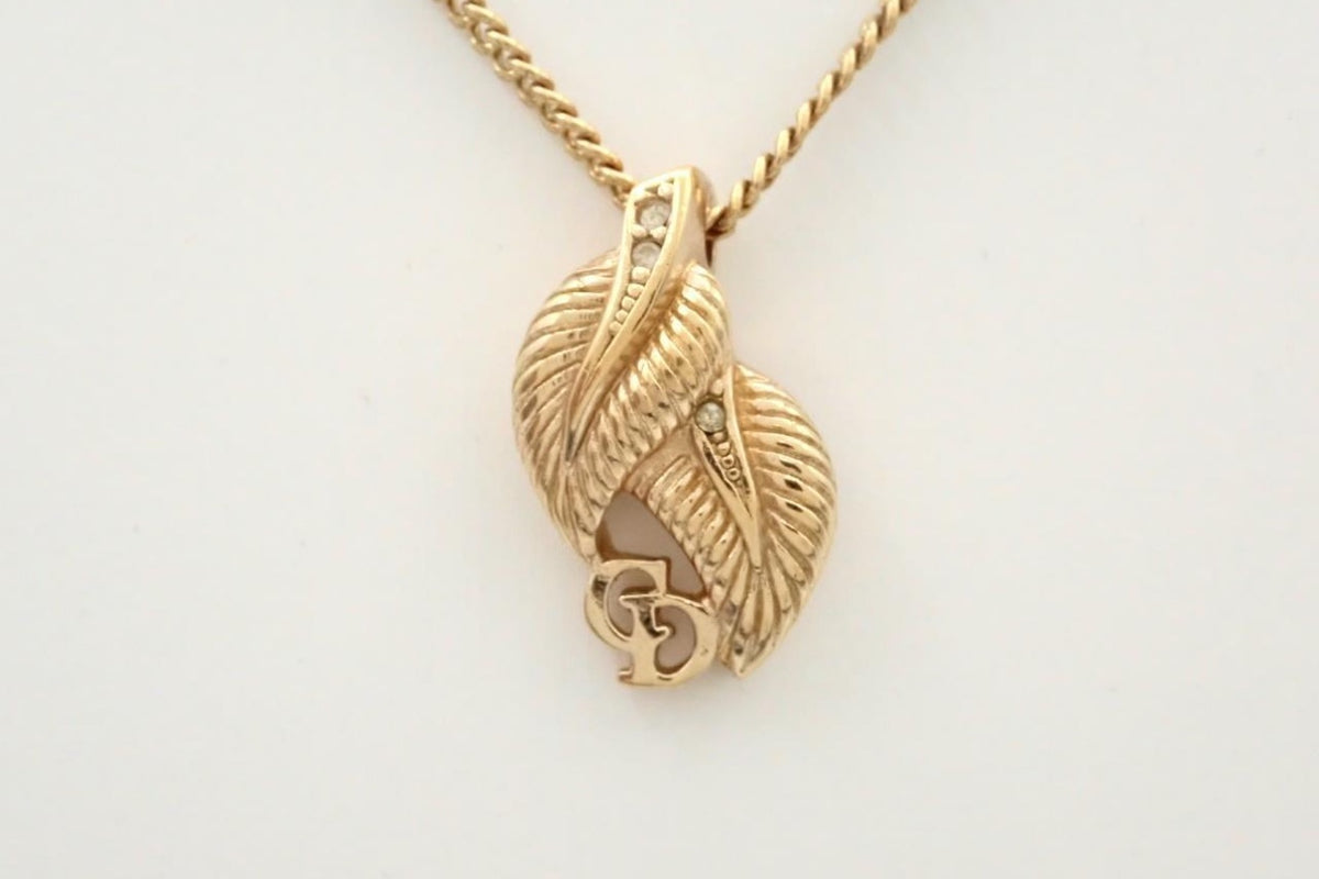 Christian Dior Leaf Logo Pendant Necklace