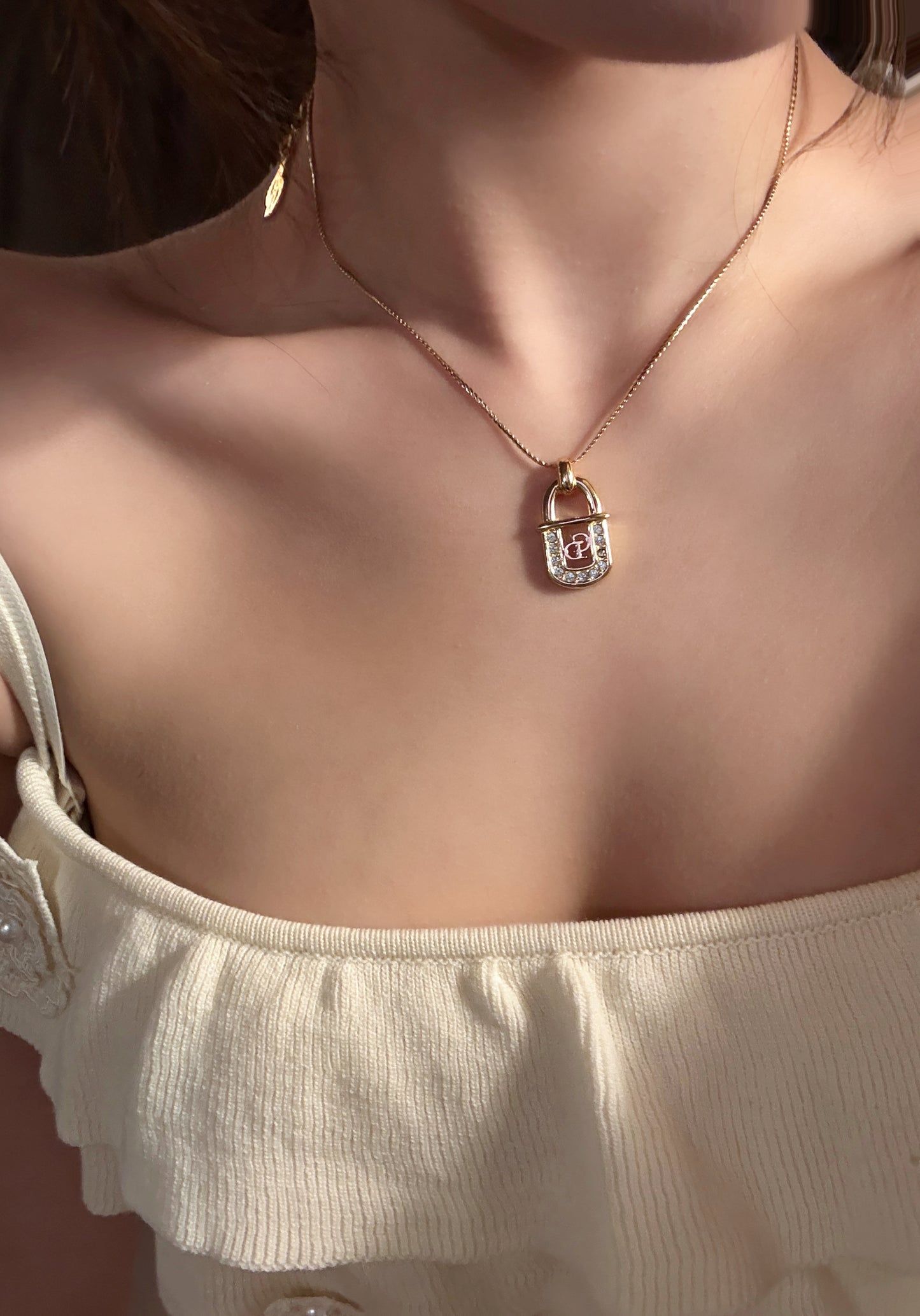 Dior Vintage Crystal Lock Pendant Necklace
