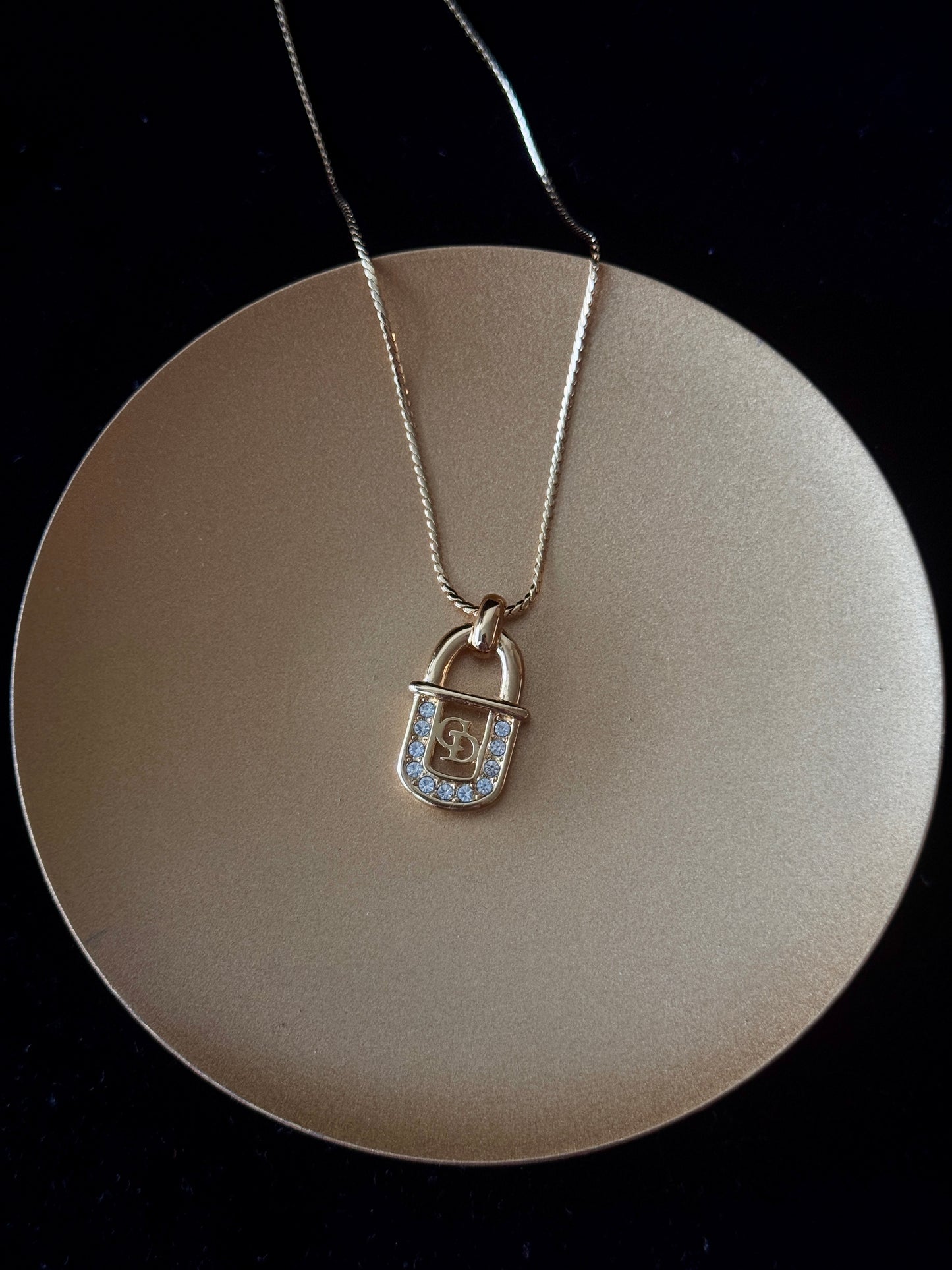 Dior Vintage Crystal Lock Pendant Necklace