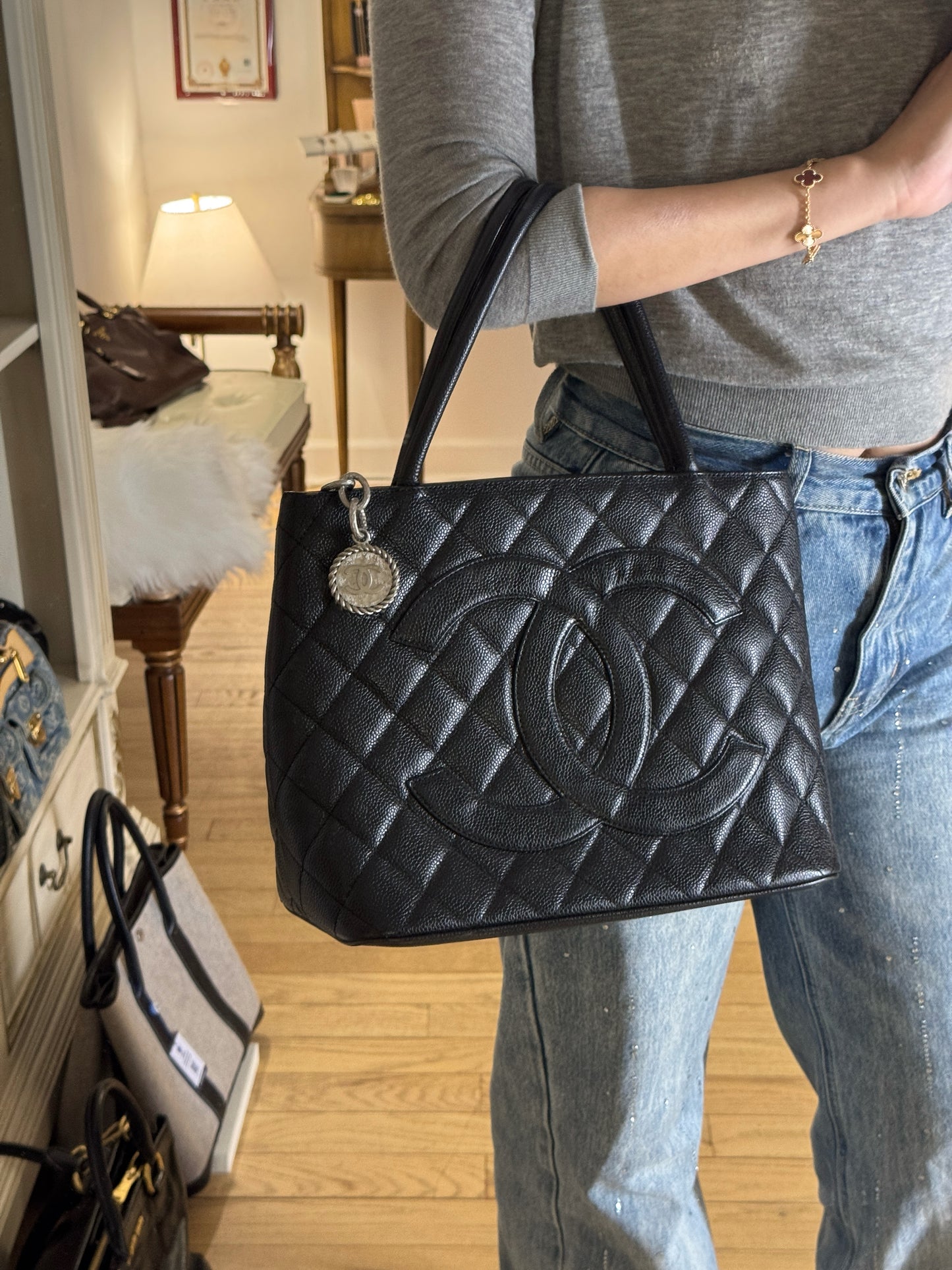 Chanel Black Quilted CC Tote Bag