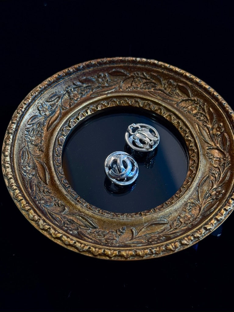 Chanel 2000s Silver Interlocking CC Ear Clips