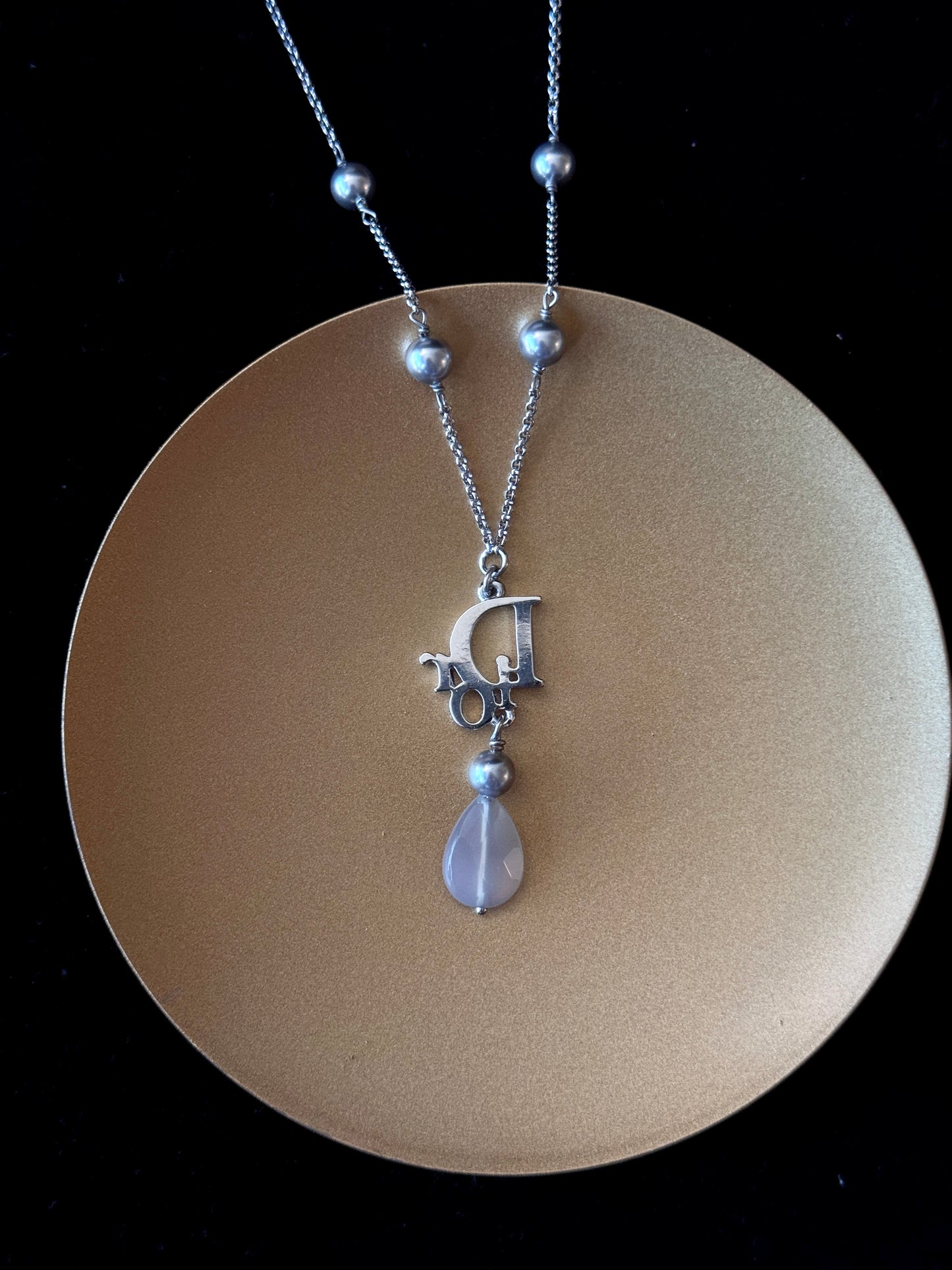 Dior Vintage Crystal "D" Pendant Necklace with Drop Charm