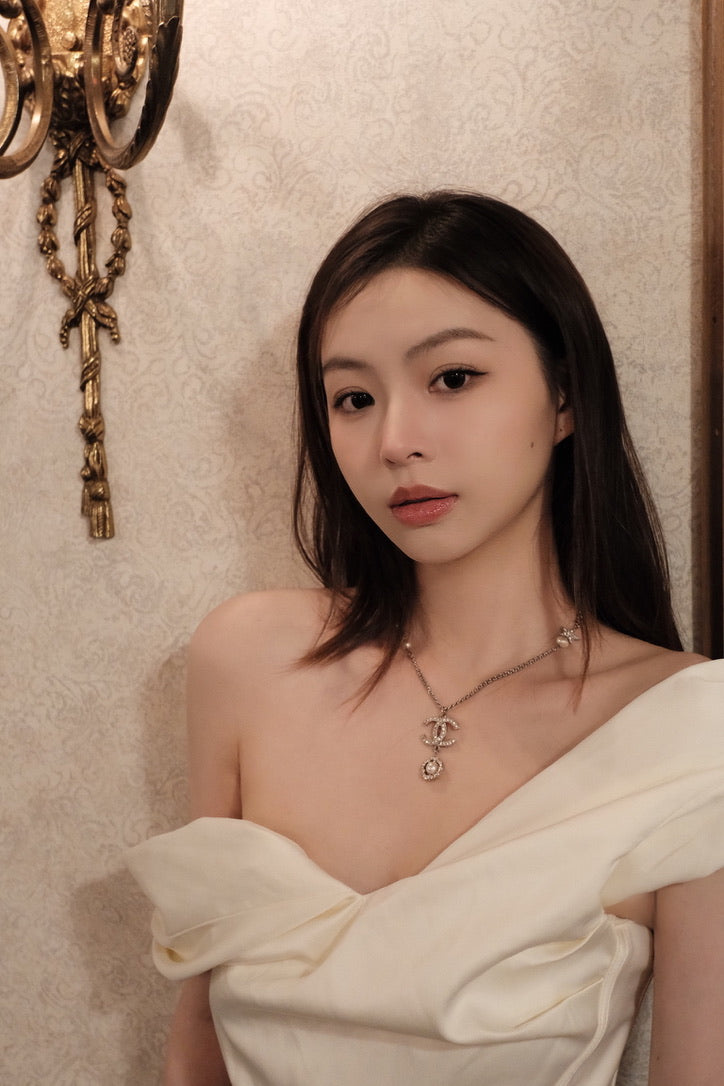 Chanel 2020 Crystal CC & Pearl Drop Necklace
