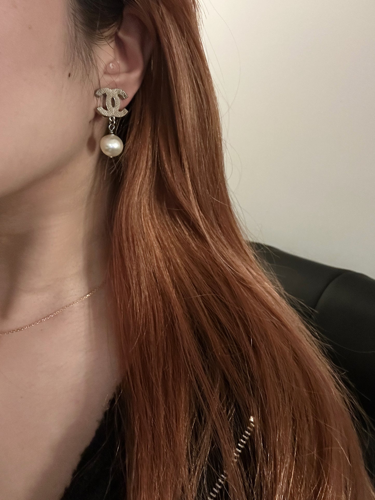 Chanel 1990s "Gilded Drop" Vintage Polished CC & Round Pearl Drop Clip-On Earrings