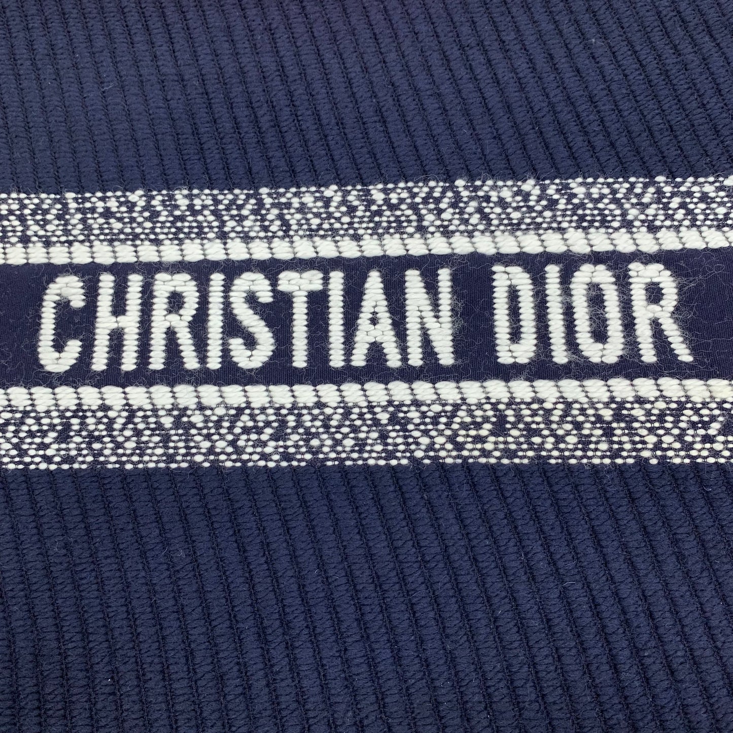 Dior Navy Blue Monogram Wool Fringe Scarf