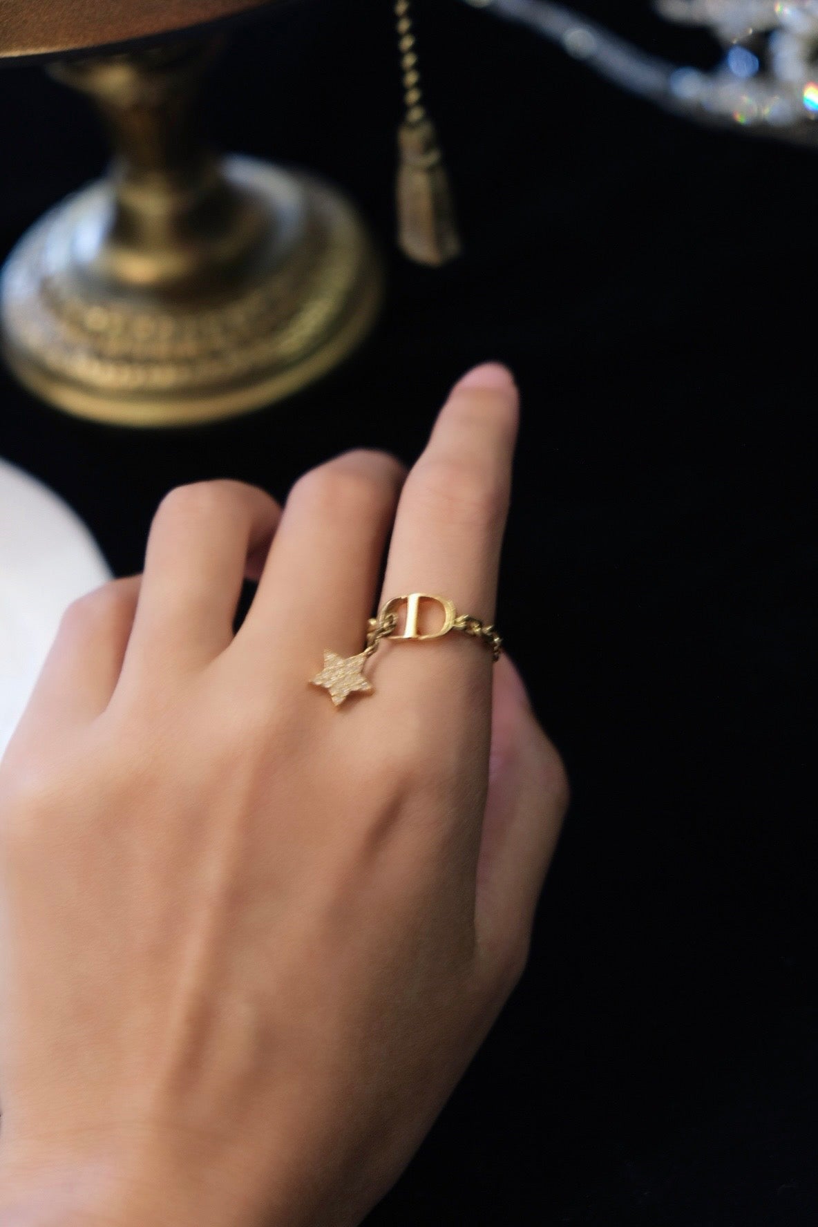 Dior Christian Petit CD Ring Gold Rhinestone Star