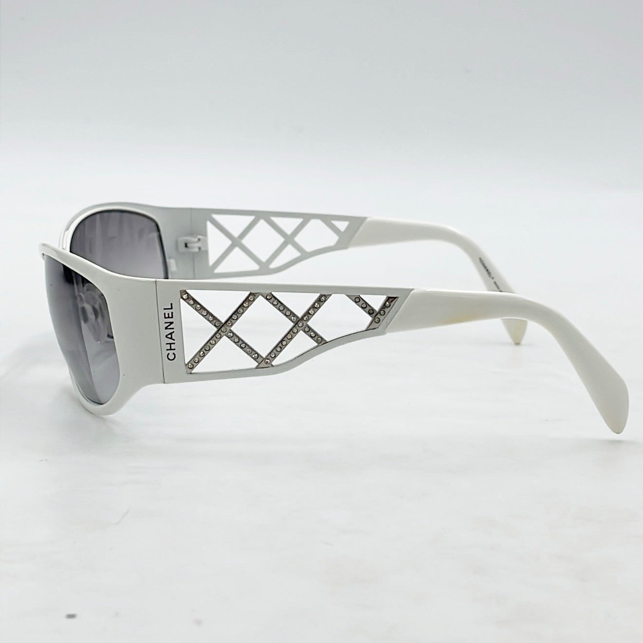 Chanel 2000s “Lattice Luxe” Crystal-Embellished Shield Sunglasses