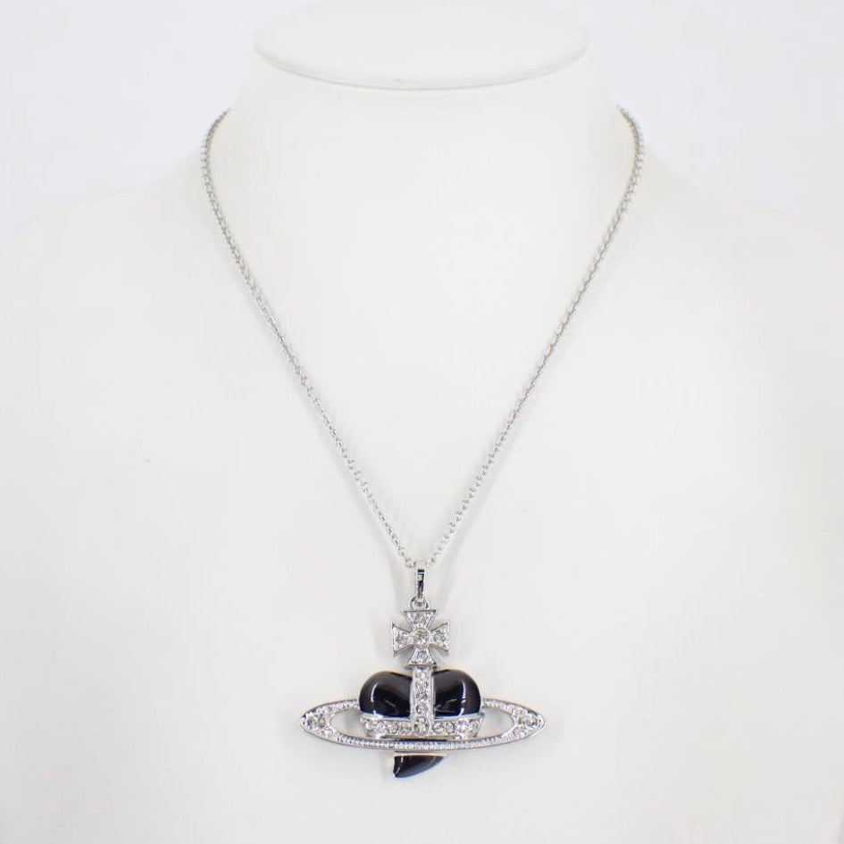 Vivienne Westwood Vintage Black Heart Giant Orb Pendant Necklace