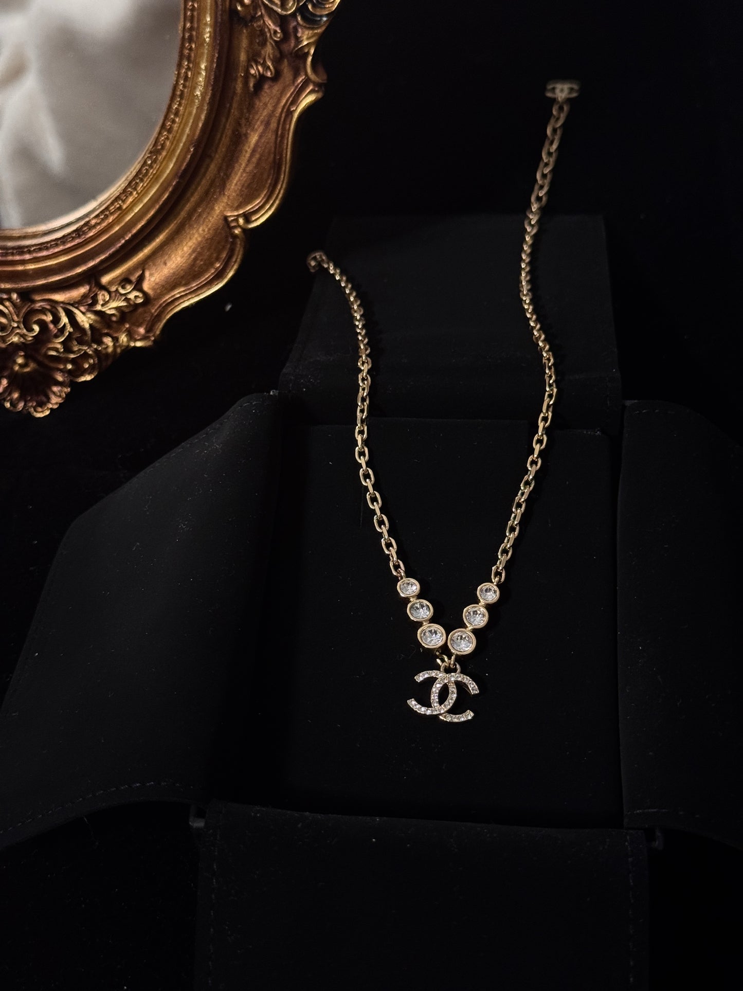 Chanel 21B Crystal Embellished CC Logo Necklace