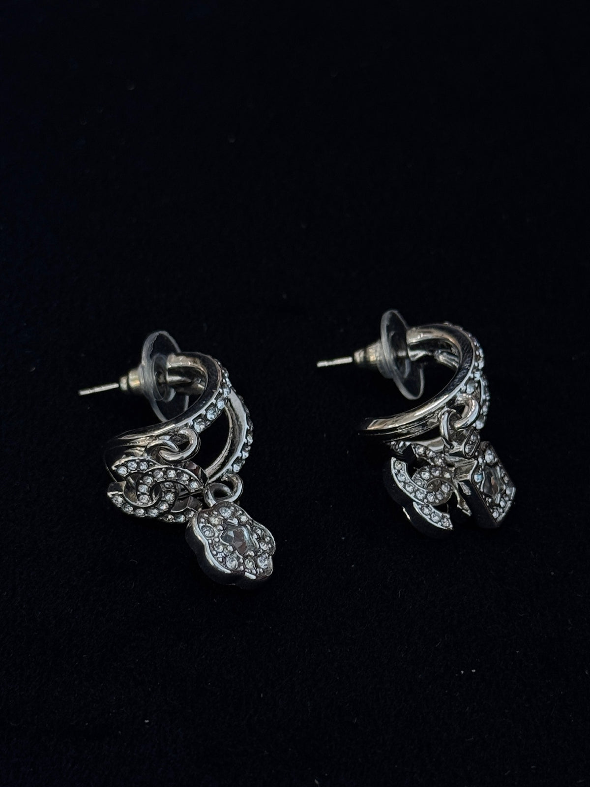 Chanel Crystal CC Charm Hoop Earrings