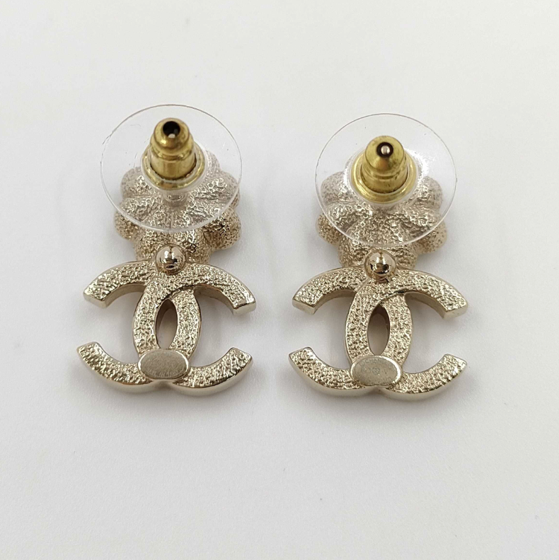 Chanel 2023 Pearl Camellia & Crystal CC Logo Earrings