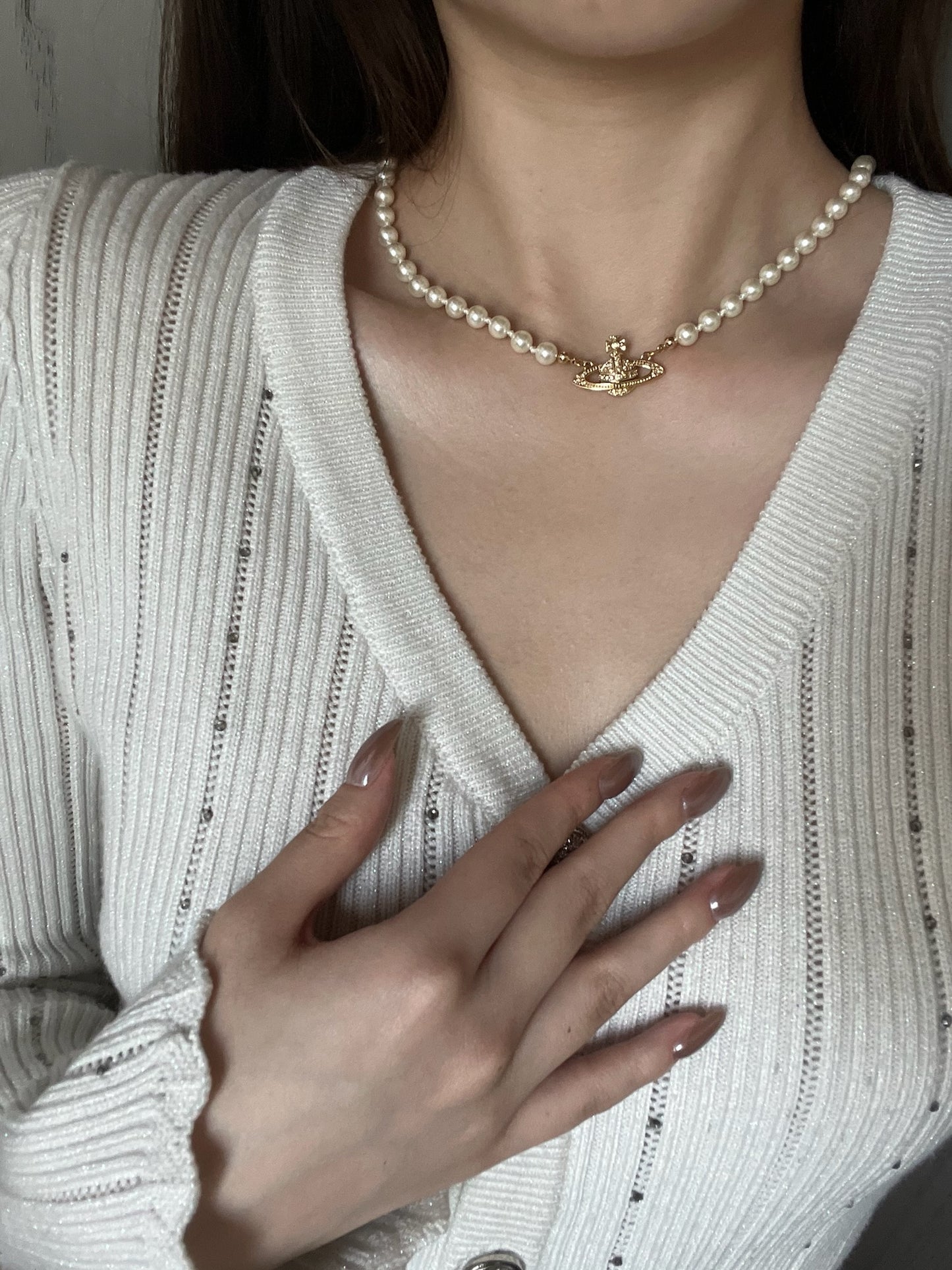 Vivienne Westwood Classic Pearl Orb Necklace (Gold Tone with Crystal)