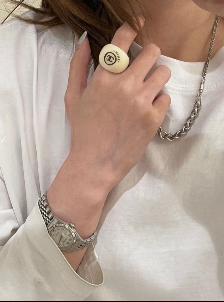 Chanel 2000s Cream Dome Logo Ring