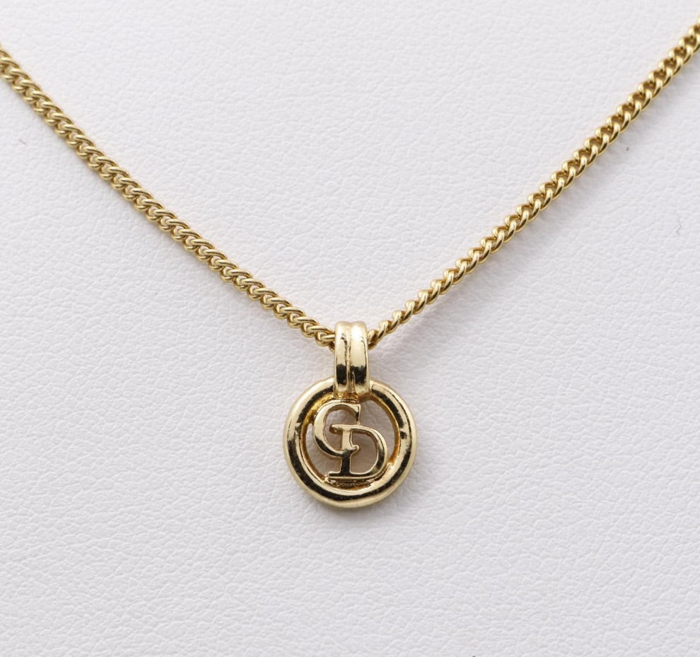Dior Vintage Gold-Tone GG Logo Pendant Necklace