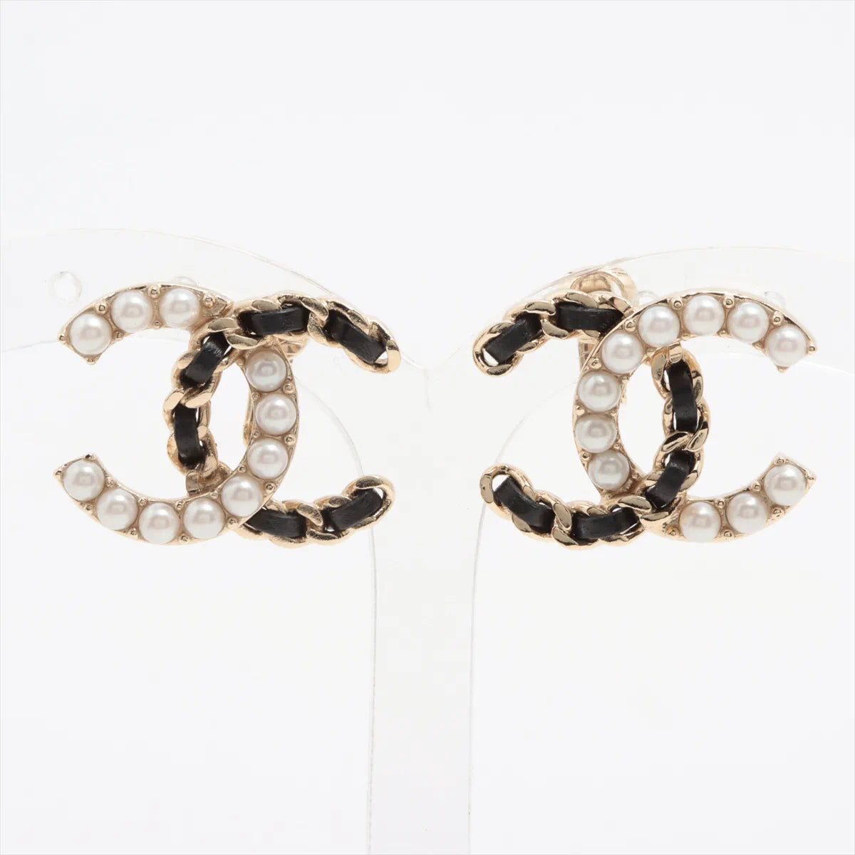 Chanel 2022 Leather-Woven Pearl CC Earrings