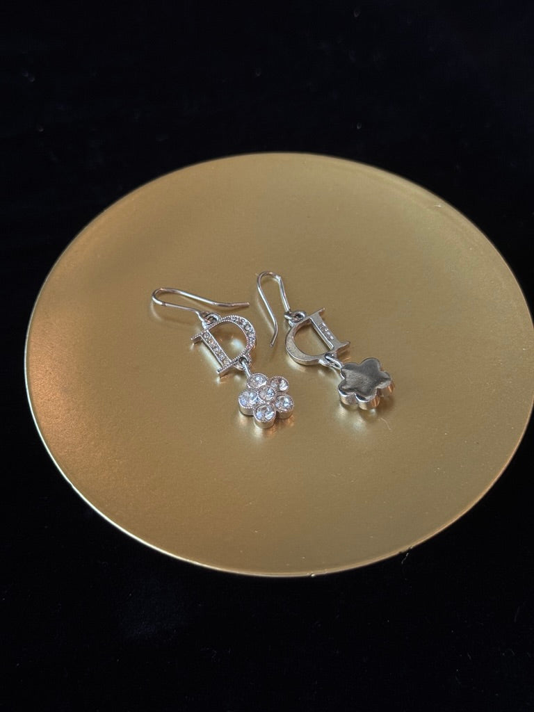 Dior Vintage Crystal "D" & Clover Drop Earrings