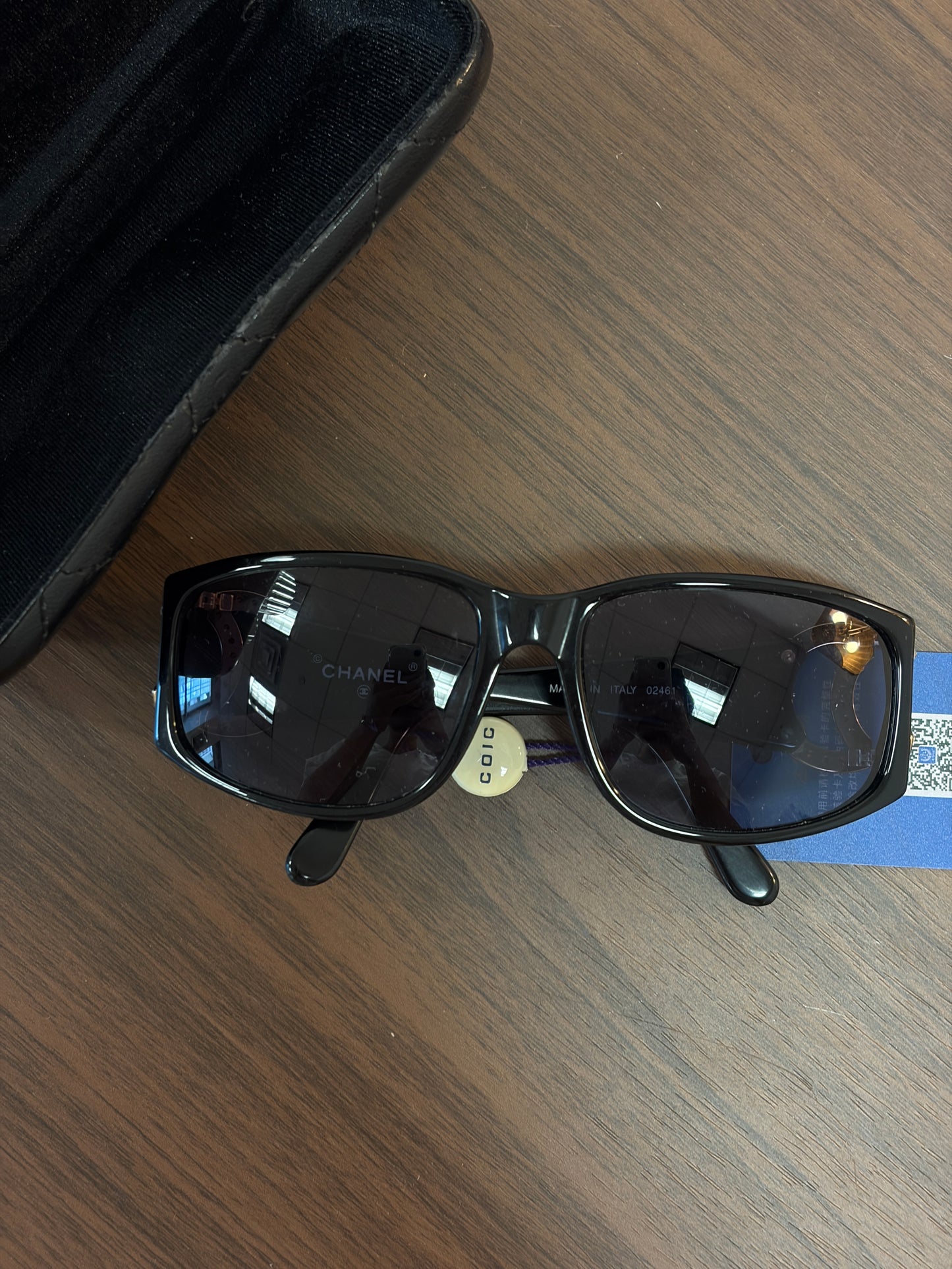Chanel Gold Full Diamond CC Black sunglasses