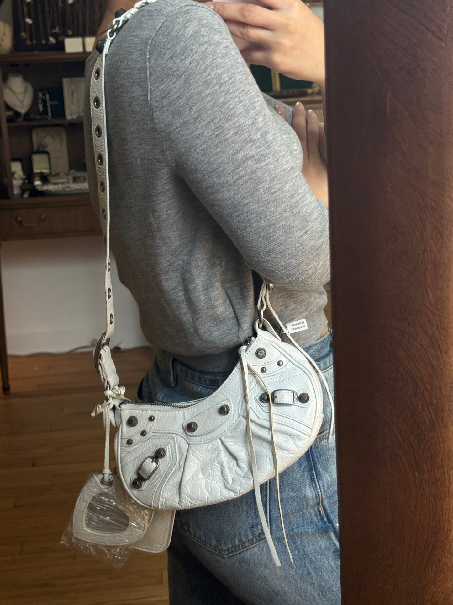 Balenciaga Motocross Small Shoulder Bag – White