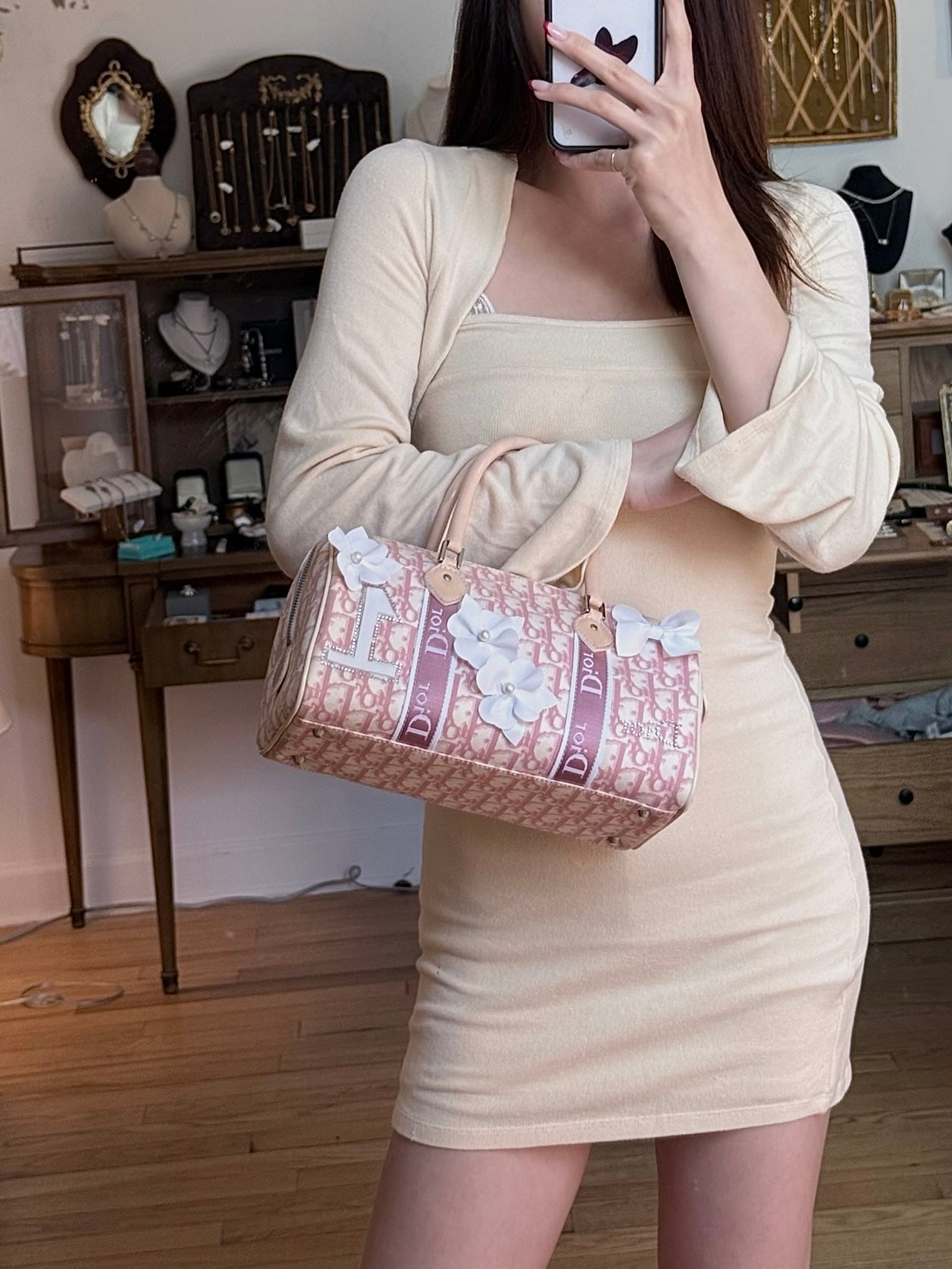 Dior Pink Oblique Floral Bowler Handbag