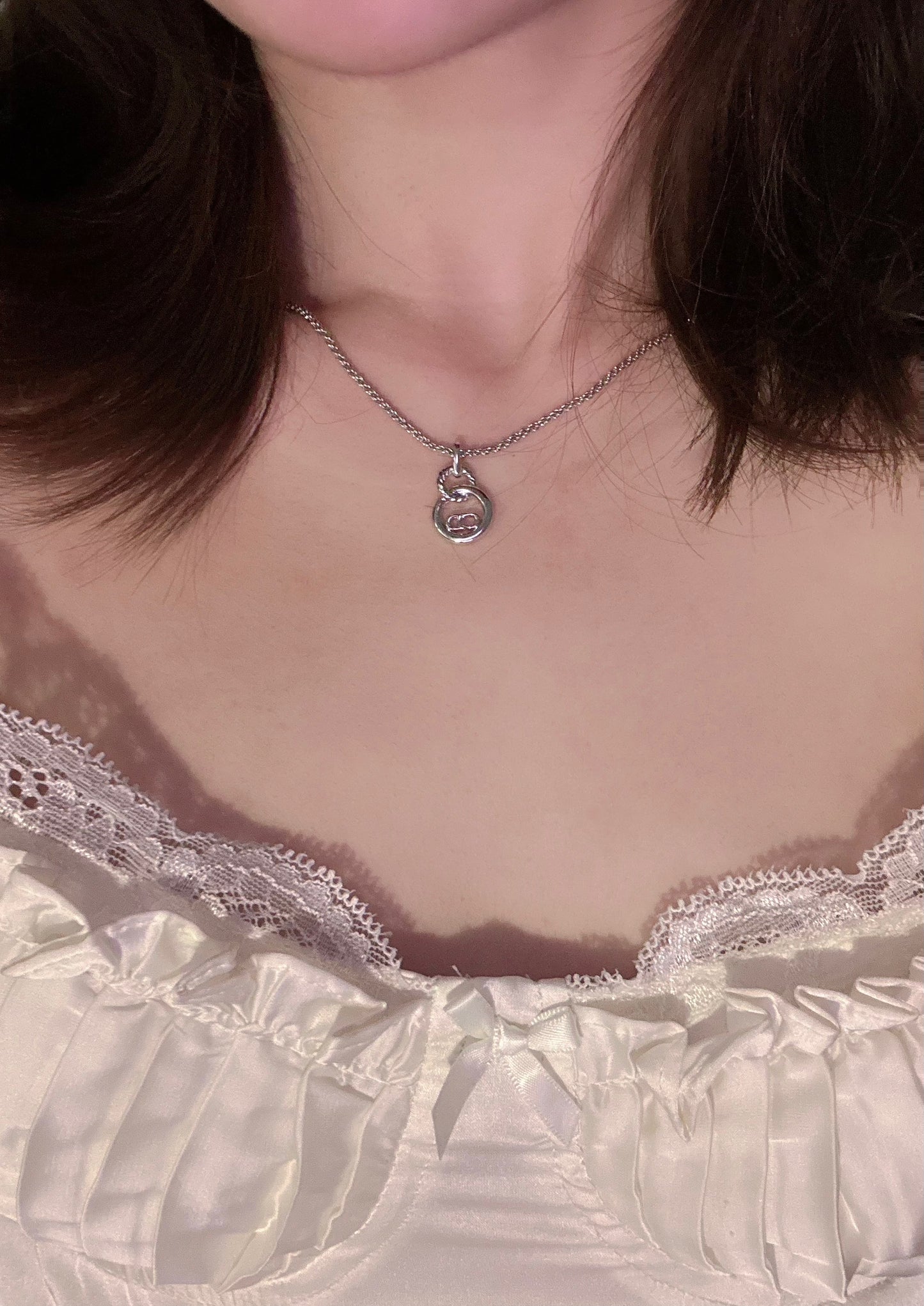 Dior Vintage Silver-Tone Twisted Loop Logo Necklace