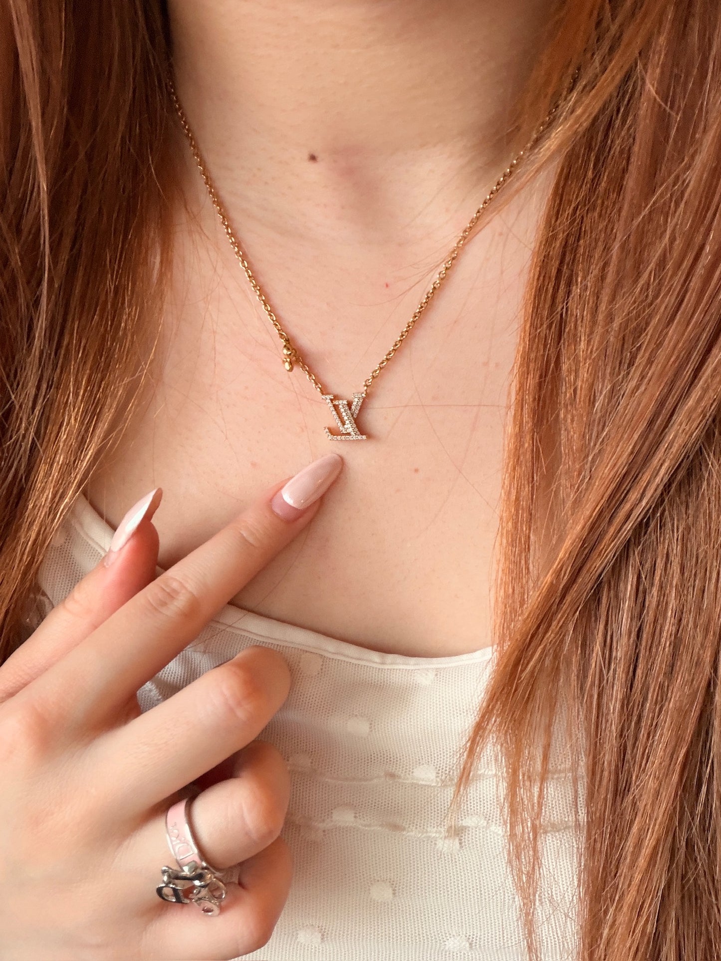 Louis Vuitton Crystal LV Pendant Necklace (Gold Tone)