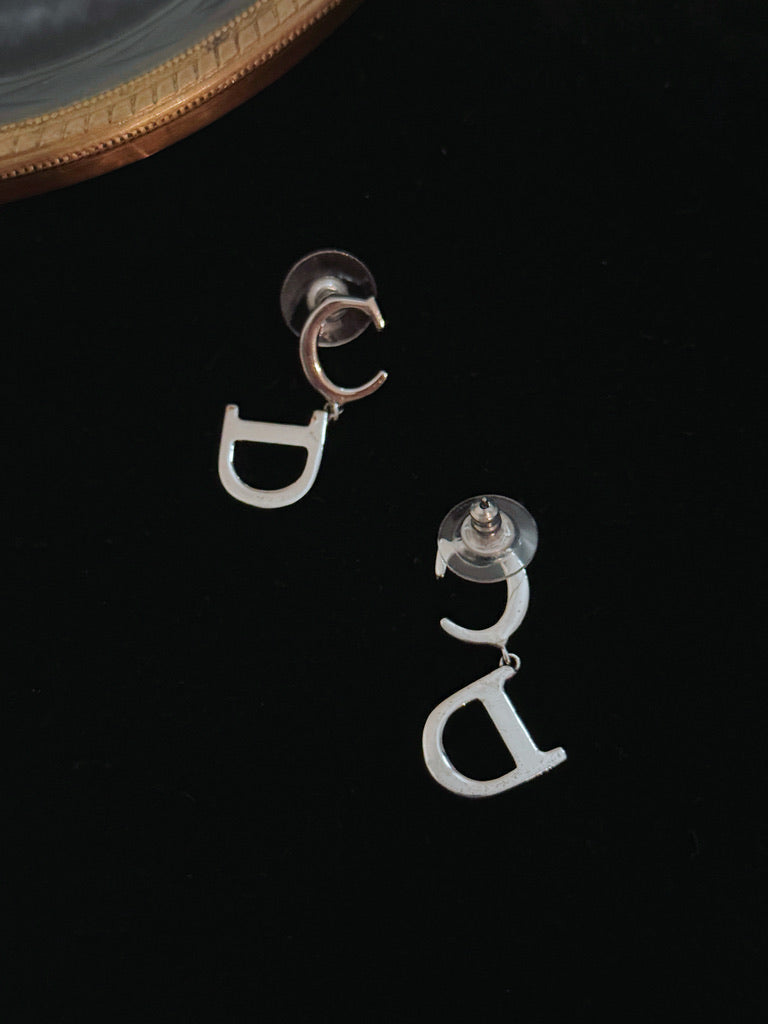 Dior Vintage Silver “CD” Drop Stud Earrings