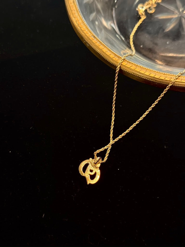 Dior Vintage Gold-Tone Script Logo Necklace with Crystal Accent