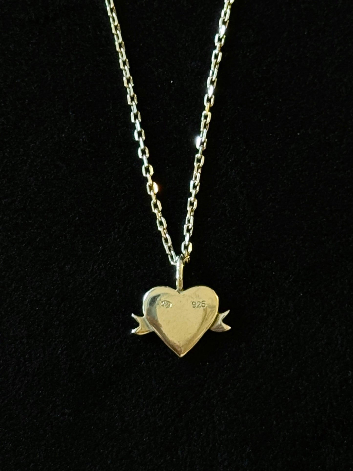 Dior Vintage Blue Enamel Heart Logo Pendant Necklace
