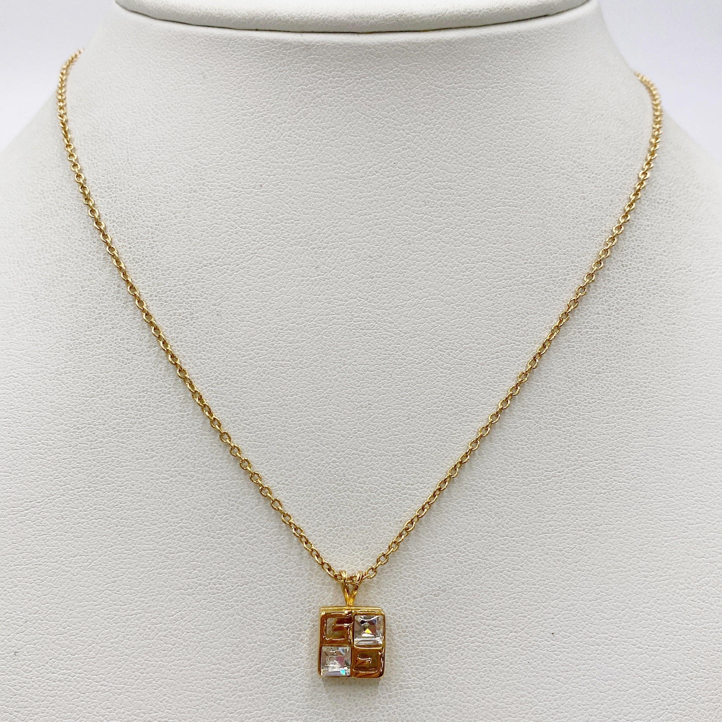 Givenchy Vintage Crystal Cube Pendant Necklace