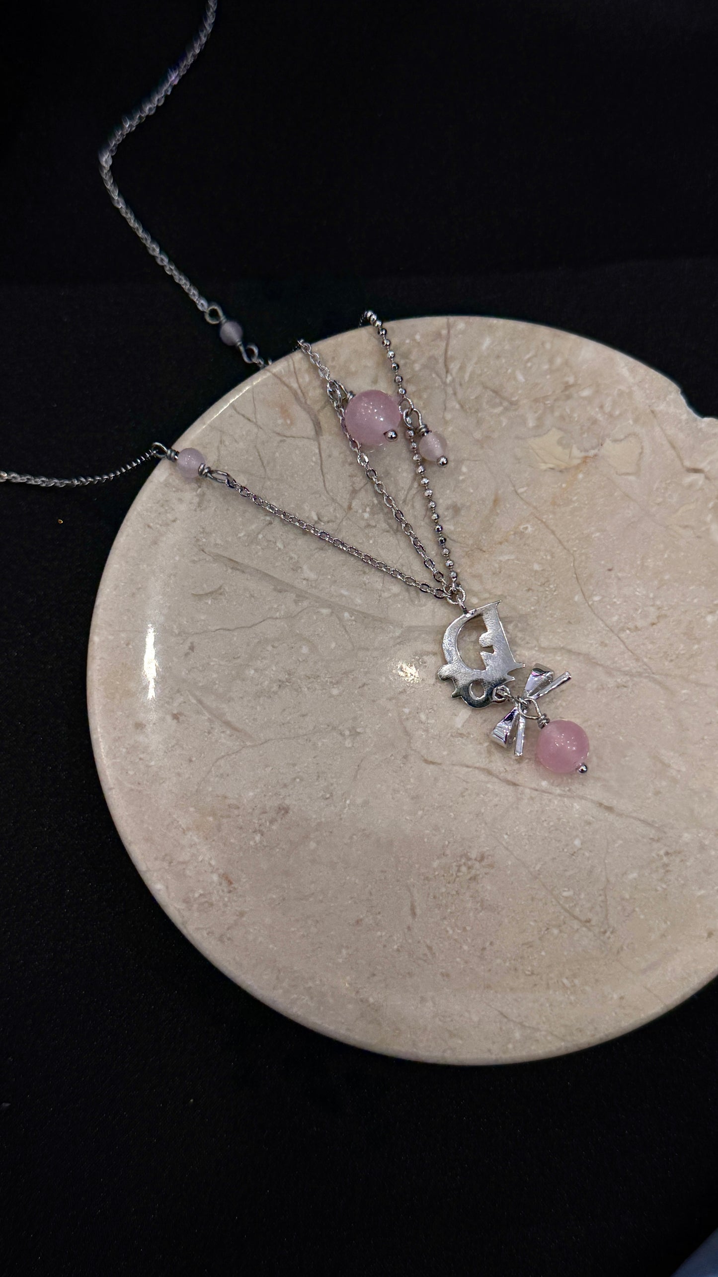 Dior Vintage Crystal CD Bow Pearl Drop Necklace