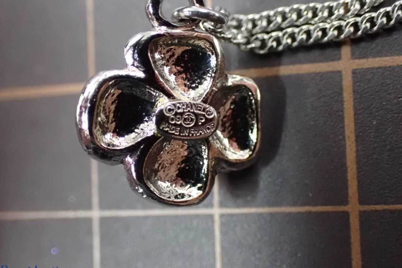 Chanel 2009 Spring Black Enamel Camellia Pendant Necklace