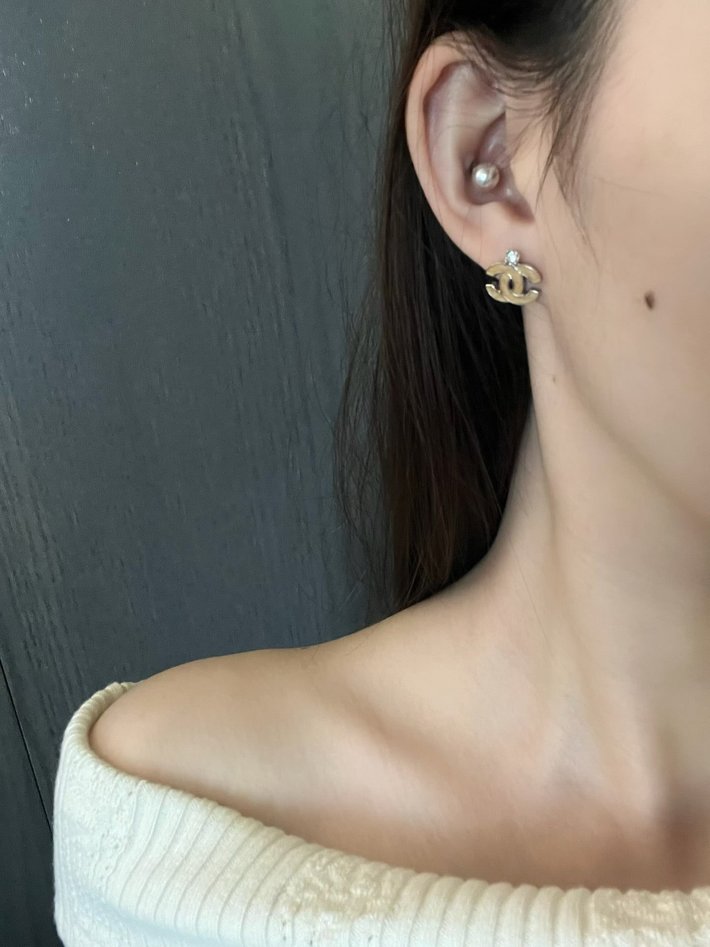 Chanel 2004 Light Orange CC Stud Earrings