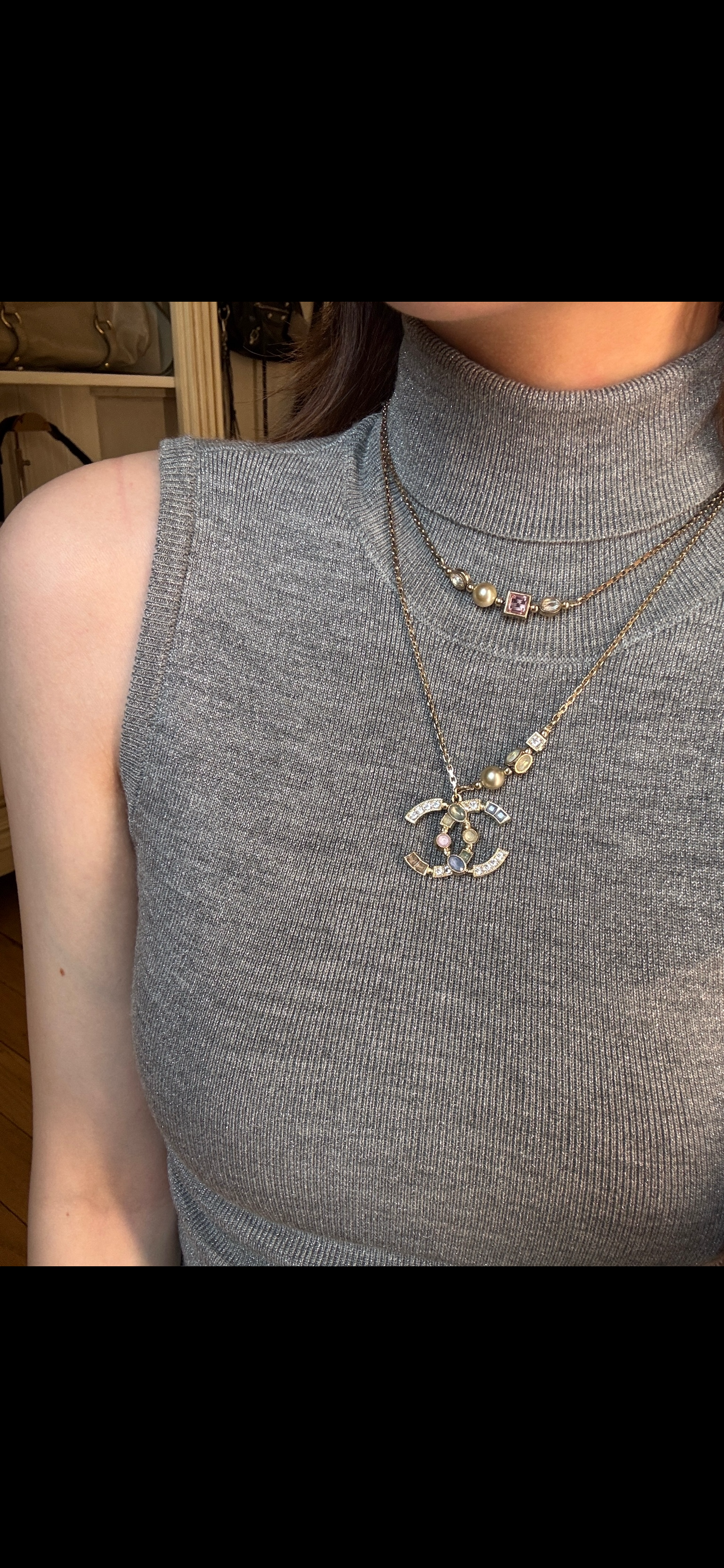 Chanel Pastel Crystal CC Pendant Necklace