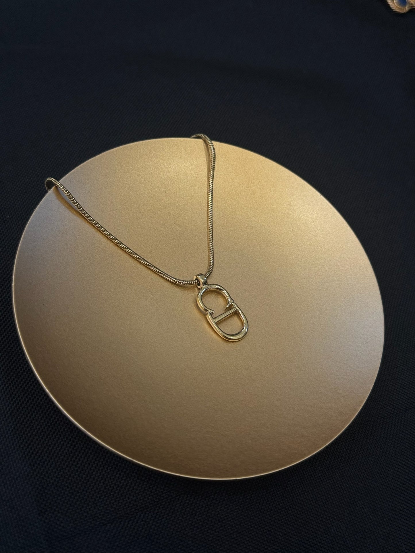 Vintage Dior Gold-Tone Logo Pendant Necklace