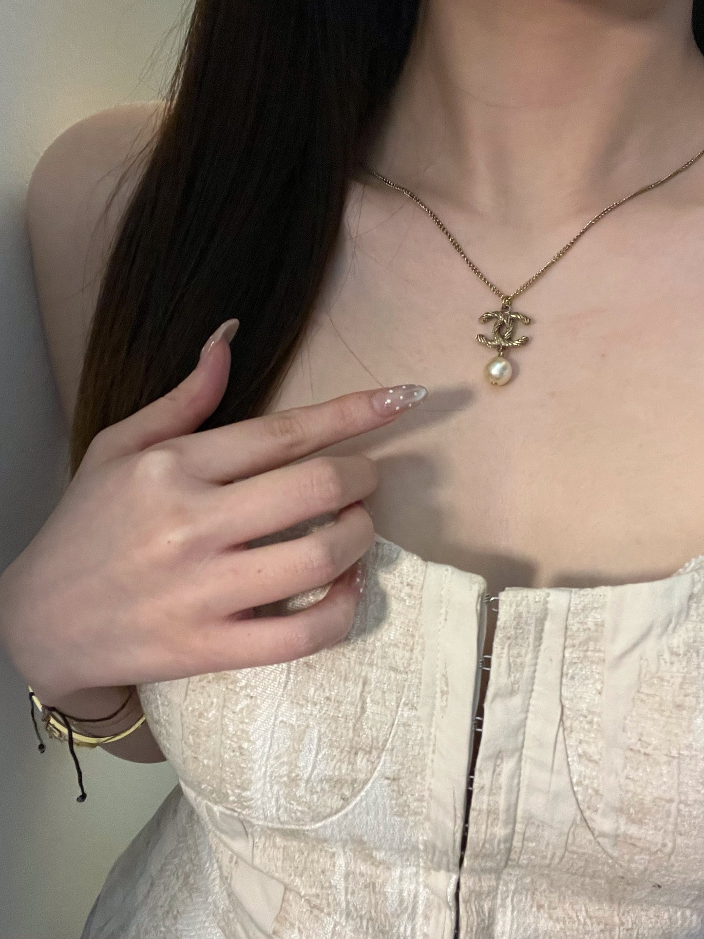 Chanel 2015 Double-Sided Twisted CC Crystal Pearl Drop Necklace