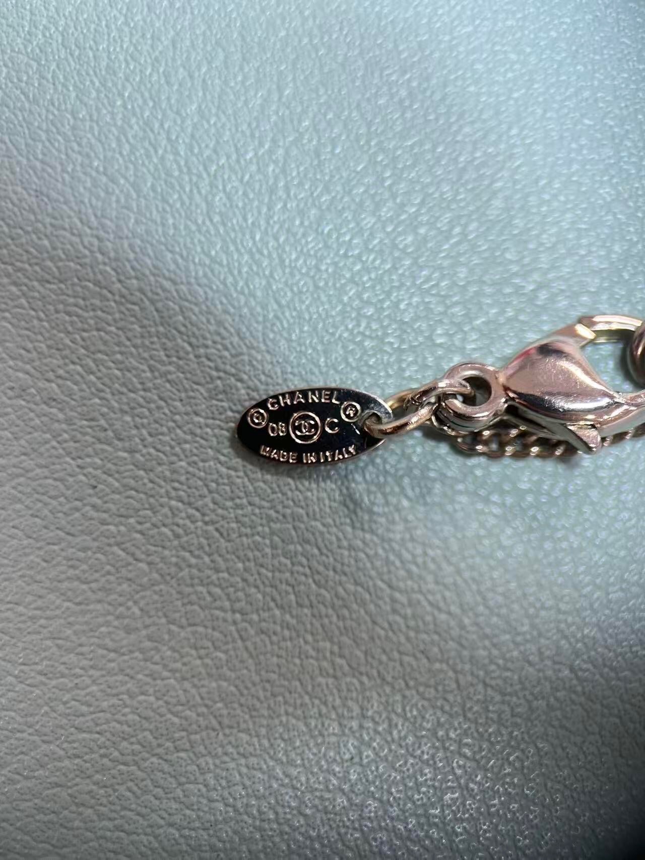 Vintage Chanel 2008 Pink Crystal CC Adjustable Sweater Necklace