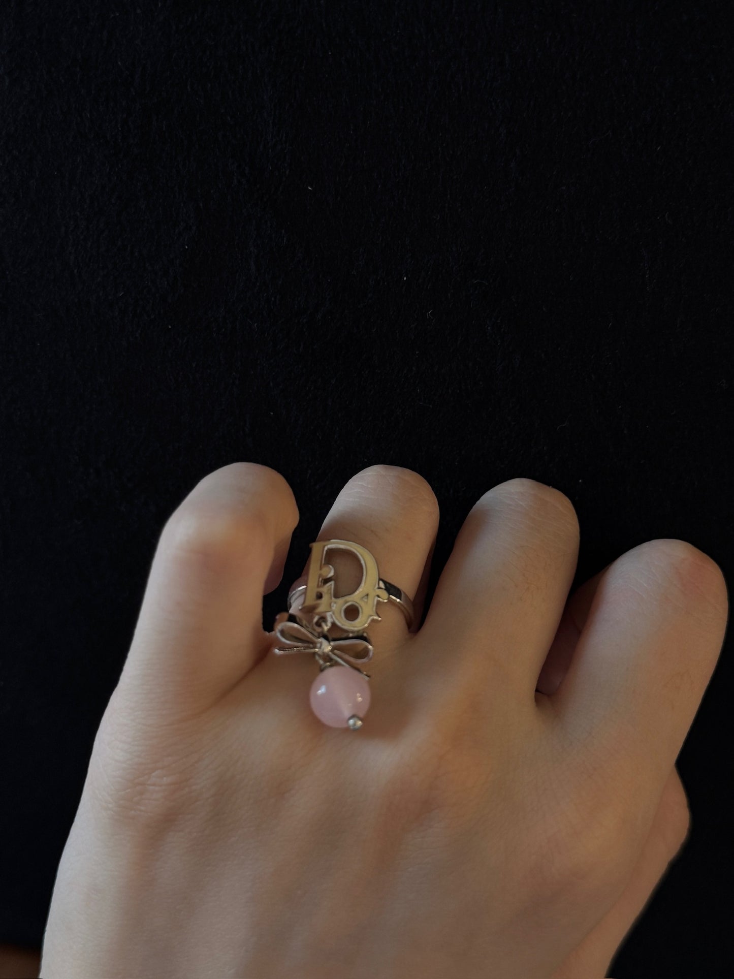 Christian Dior Bow & Rose Quartz Logo Ring