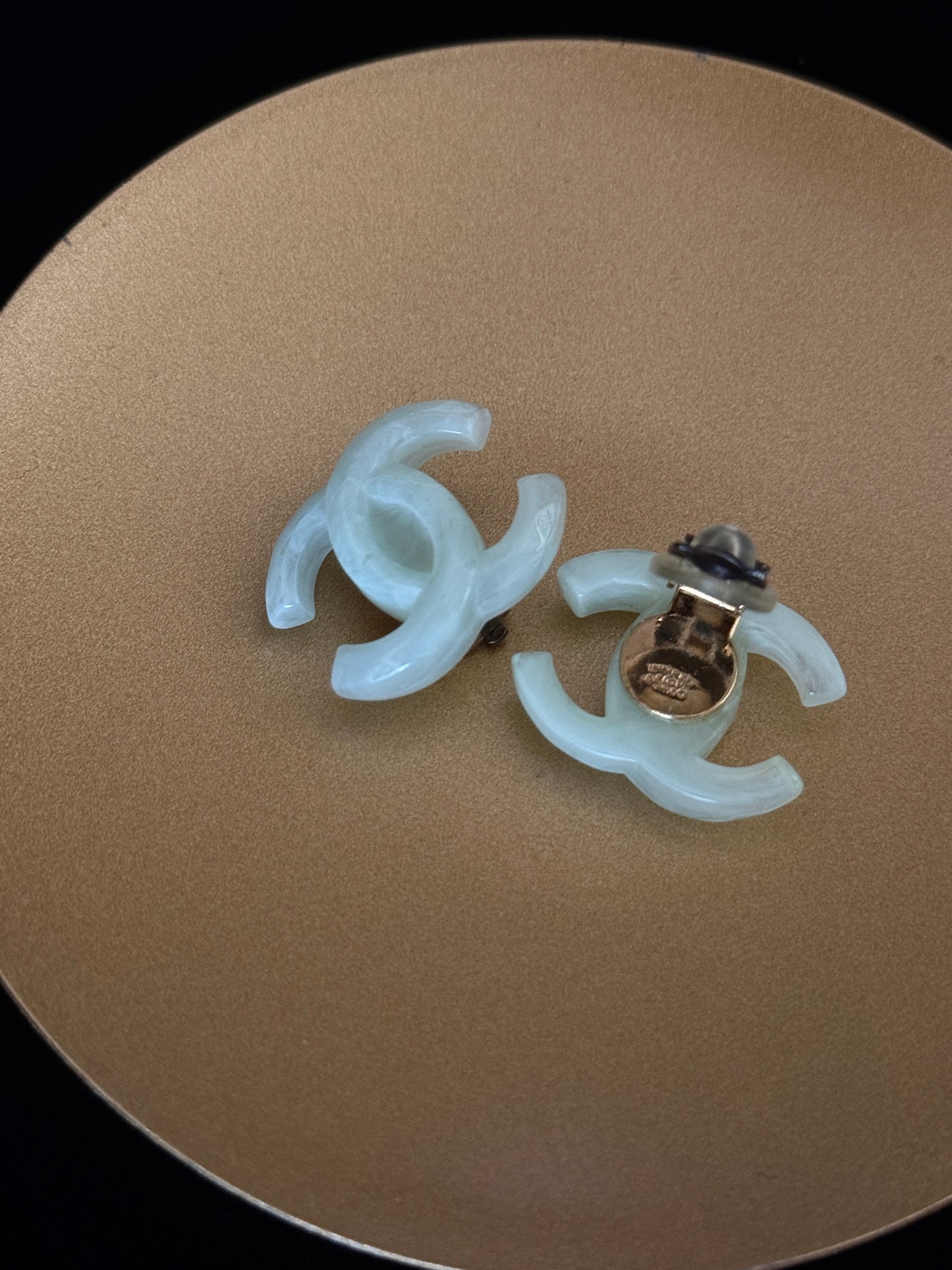 Chanel 2002 Vintage Light Green CC Logo Ear Clips