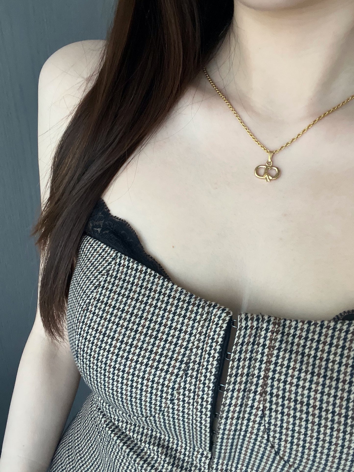 Vintage Dior Gold CD Logo Bee Charm Necklace