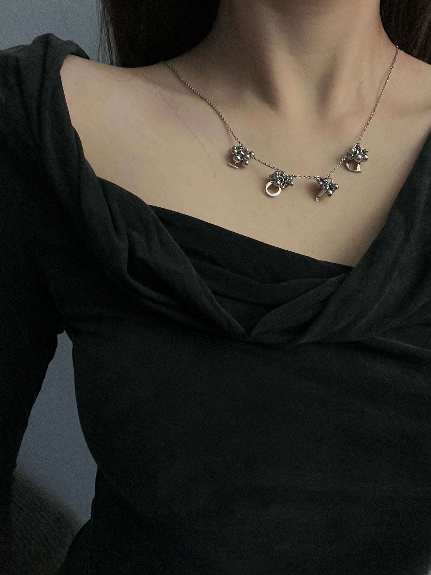 Vintage Dior Silver “DIOR” Charm Necklace