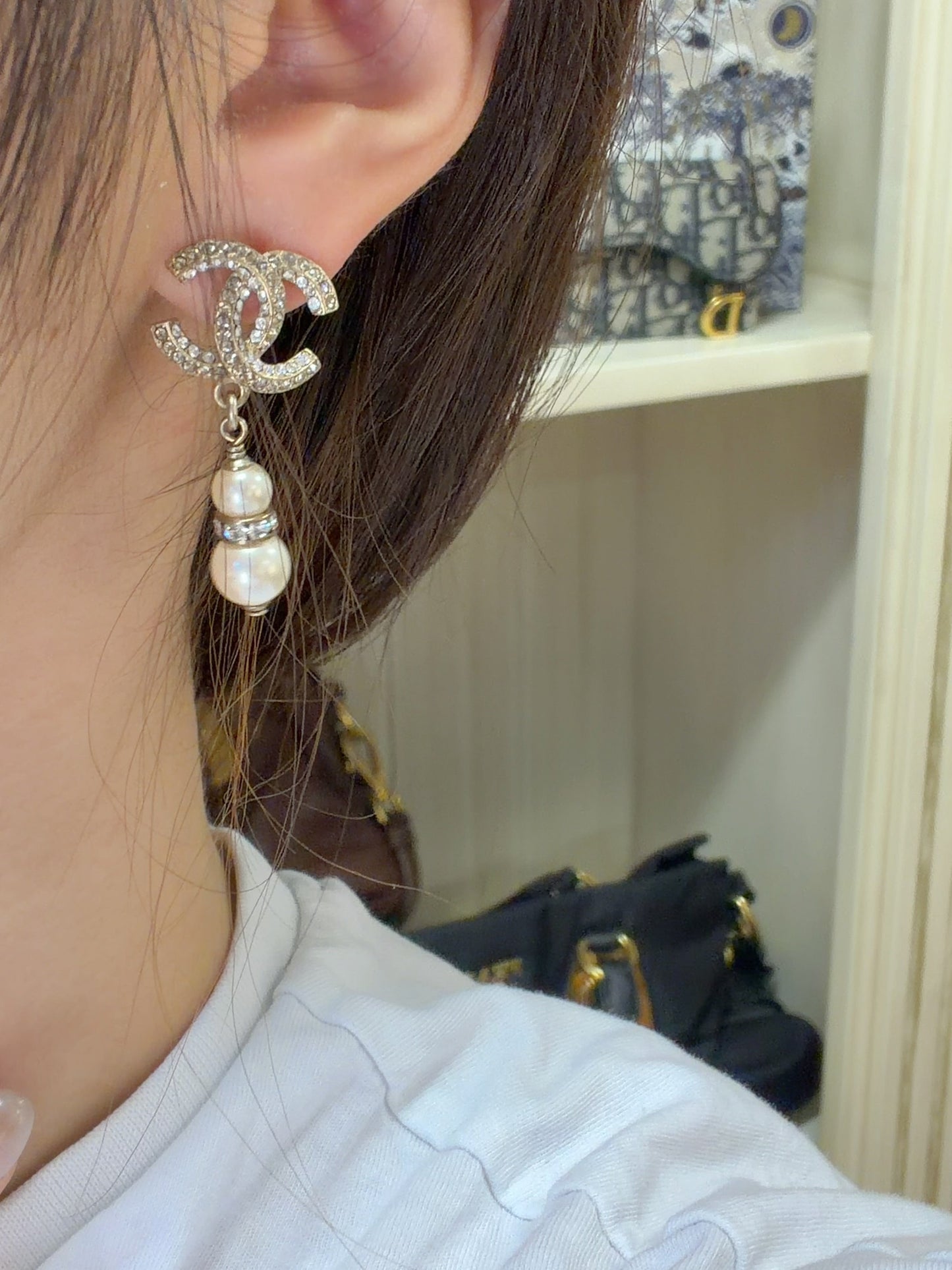 Chanel 2018 Dreamy Diamonds and Pearls Tri-layered Earrings