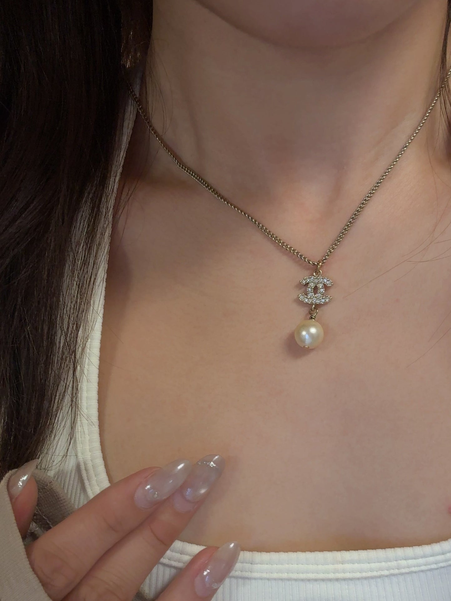 Chanel 2012 Crystal CC Pearl Drop Necklace