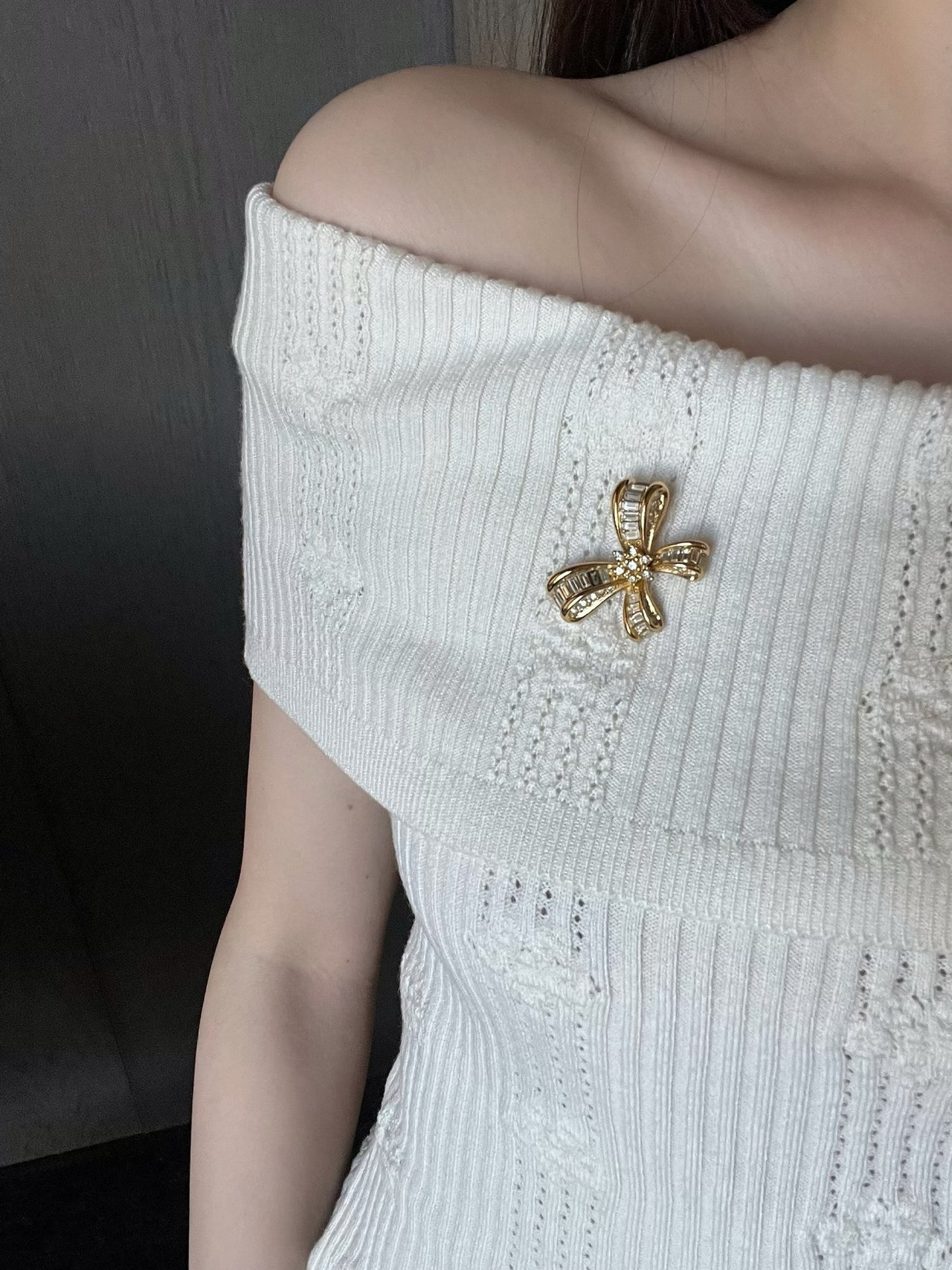 Vintage Dior Gold Crystal Bow Brooch